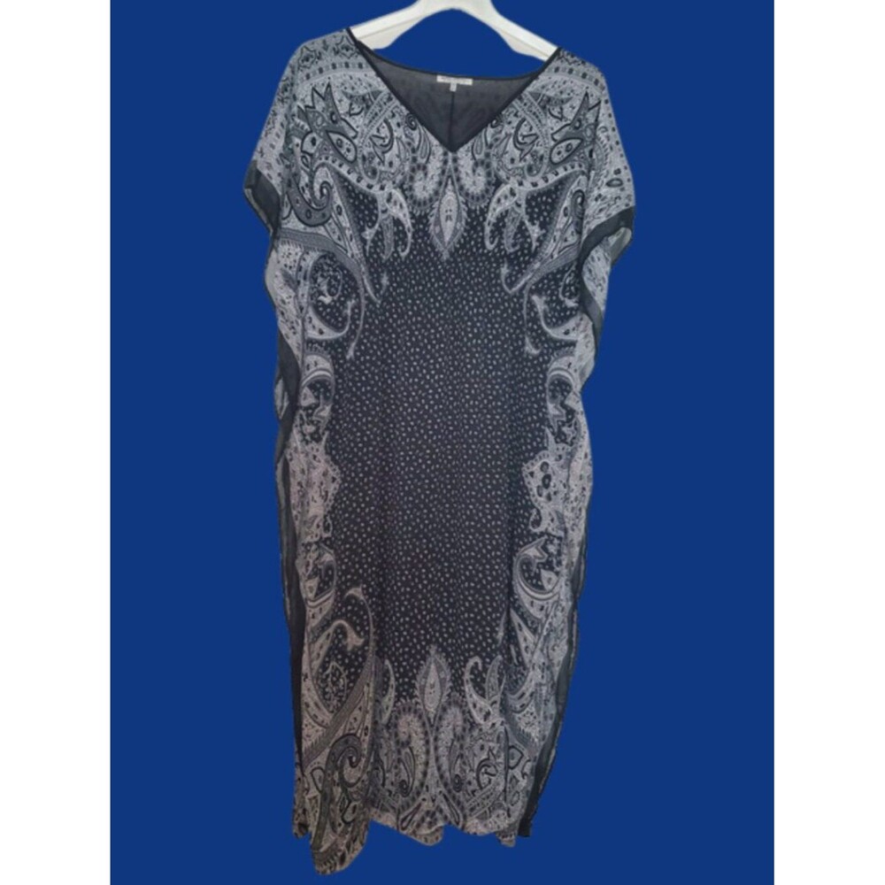 Speed Control Black White Paisley Kaftan Dress 3XL Plus Size V Neck Boho Maxi